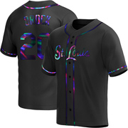 Lou Brock Men's St. Louis Cardinals Alternate Jersey - Black Holographic Replica