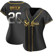 Lou Brock Women's St. Louis Cardinals Alternate Jersey - Black Golden Replica